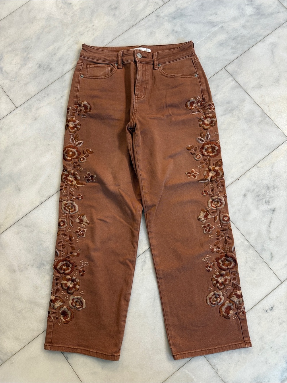 Brown Embroidered Women’s Jeans